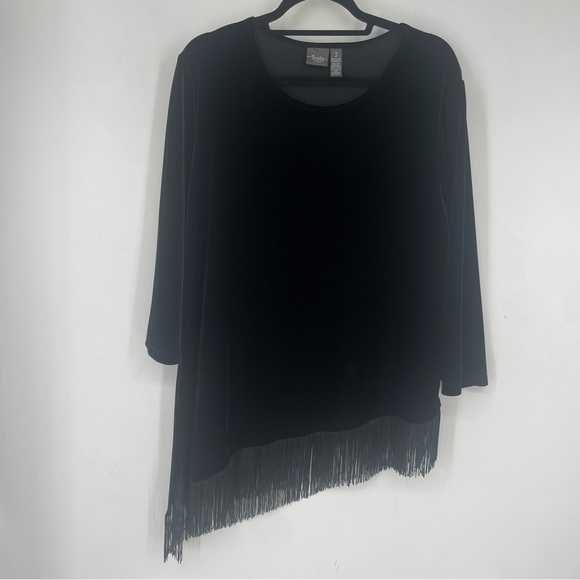 Chicos Travelers Tunic Top 3 Womens XL Black Velvet Soft Asymmetrical Lagenlook - Picture 1 of 4